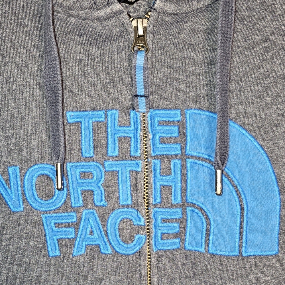North Face Gray and Blue Hoodie Zip Up, Front Pockets, Mens LG - Picture 7 of 9